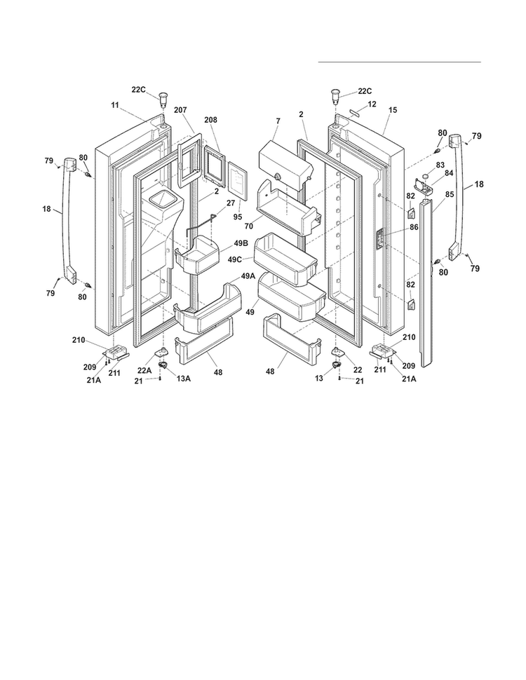Fresh Food Doors Diagram and Parts List for EW23BC71ISB  Electrolux Refrigerator