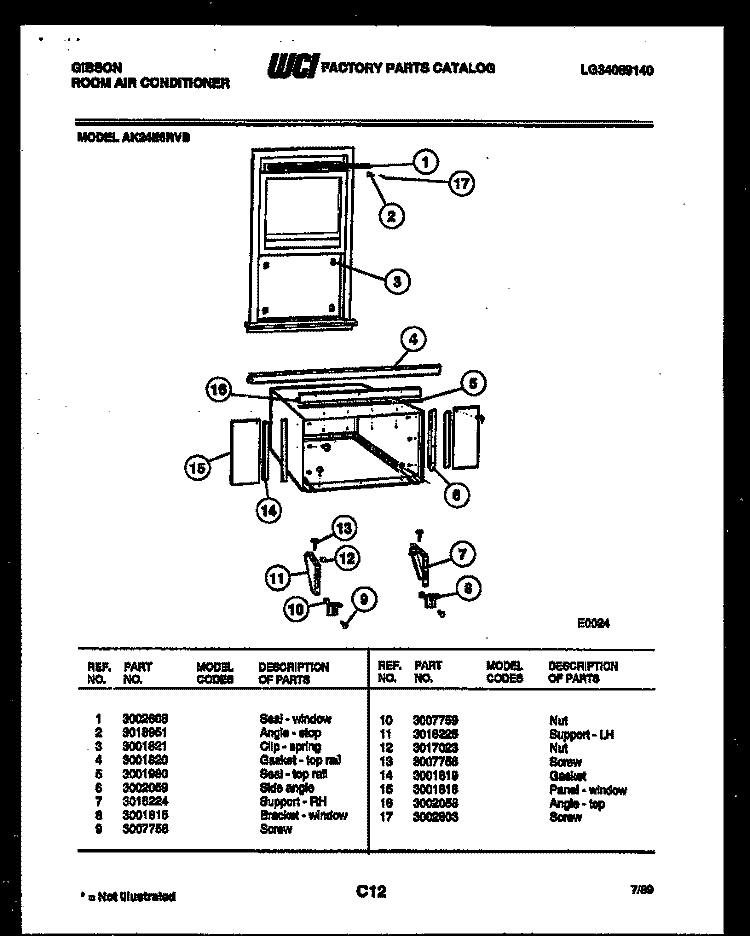 CABINET AND INSTALLATION PARTS Diagram and Parts List for AK24E6RVB  Gibson Air Conditioner