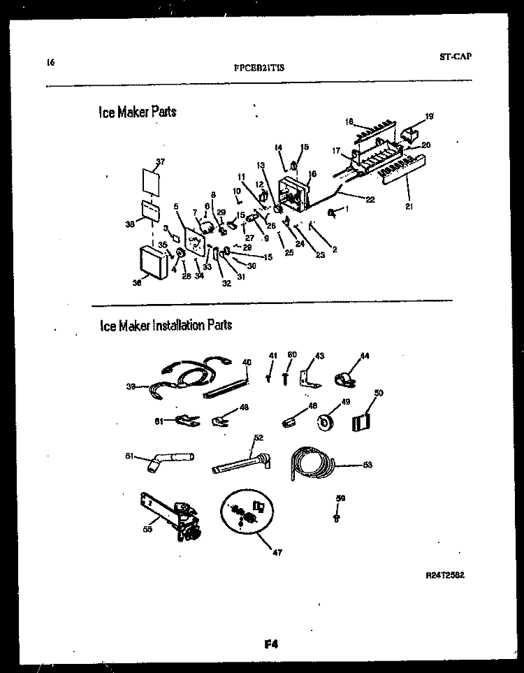 ICE MAKER AND INSTALLATION PARTS Diagram and Parts List for FPCEB21TISB0  Frigidaire Refrigerator