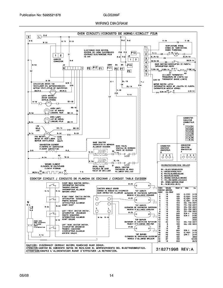 WIRING DIAGRAM Diagram and Parts List for GLGS389FBE  Frigidaire Range