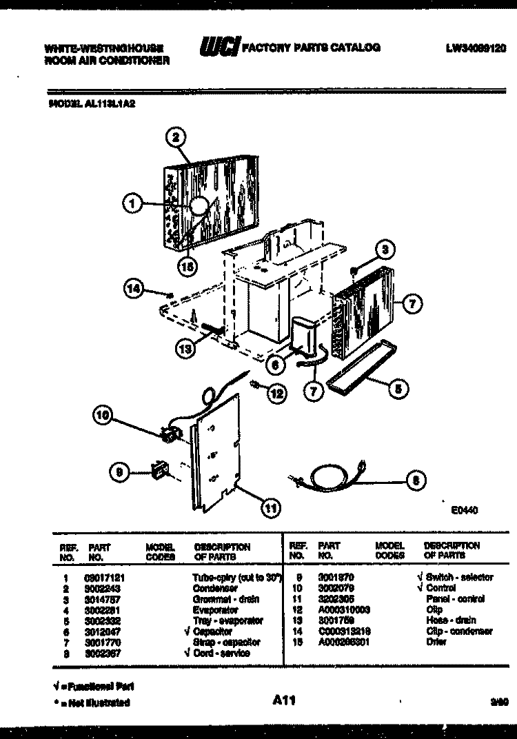 ELECTRICAL PARTS Diagram and Parts List for AL113L1A2  Frigidaire Air Conditioner