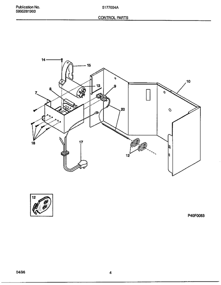 Control Parts Diagram and Parts List for 5177004A  Frigidaire Air Conditioner