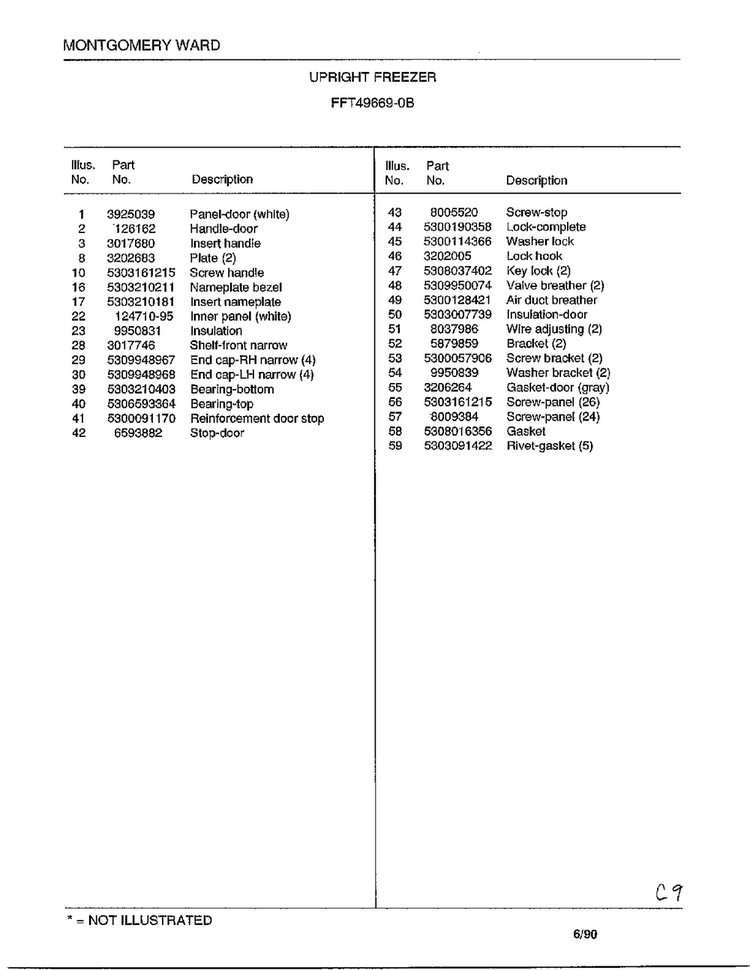 Upright Freezer Page 2 Diagram and Parts List for 49669B  Frigidaire Freezer