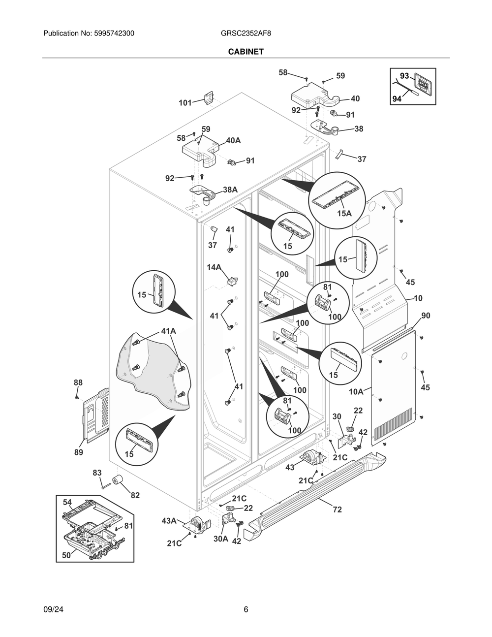 Cabinet Diagram and Parts List for GRSC2352AF8  Frigidaire Refrigerator