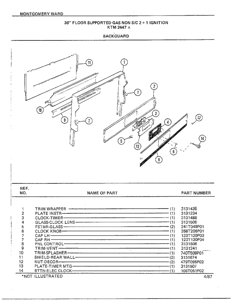 30"floor/backguard Diagram and Parts List for 2447A  Frigidaire Range