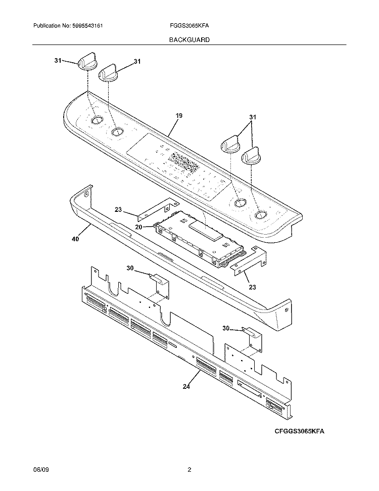 BACKGUARD Diagram and Parts List for FGGS3065KFA  Frigidaire Range