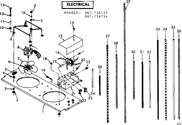 Electrical Diagram and Parts List for 867736734  Frigidaire Furnace