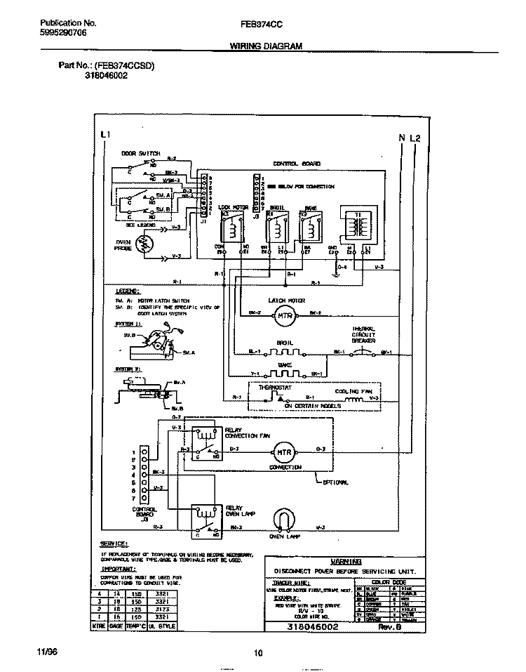 WIRING DIAGRAM Diagram and Parts List for FEB374CCBD  Frigidaire Wall Oven