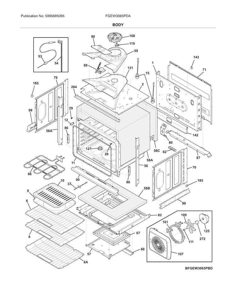 Body Diagram and Parts List for FGEW3065PDA  Frigidaire Wall Oven