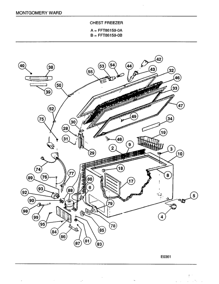 Chest Freezer Diagram and Parts List for 83159B  Frigidaire Freezer