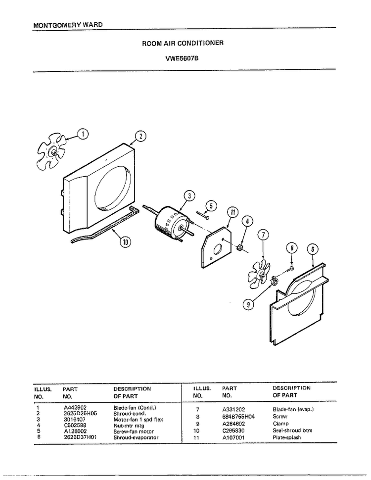 Room Air Conditioner Page 5 Diagram and Parts List for 5607B  Frigidaire Air Conditioner