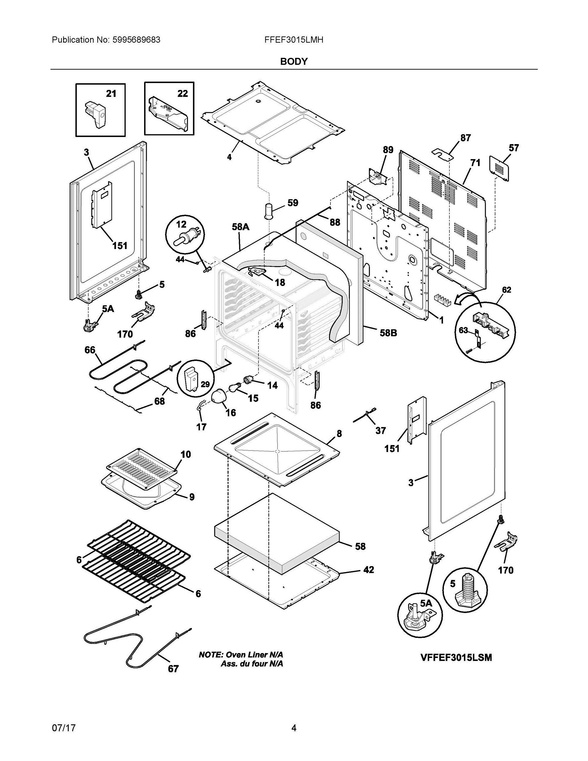 03 - BODY Diagram and Parts List for FFEF3015LMH  Frigidaire Range