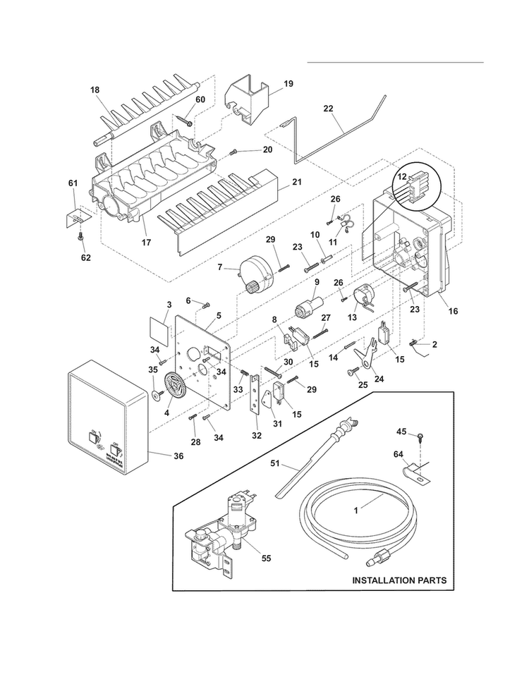 Ice Maker Diagram and Parts List for FFHI2117LS3  Frigidaire Refrigerator
