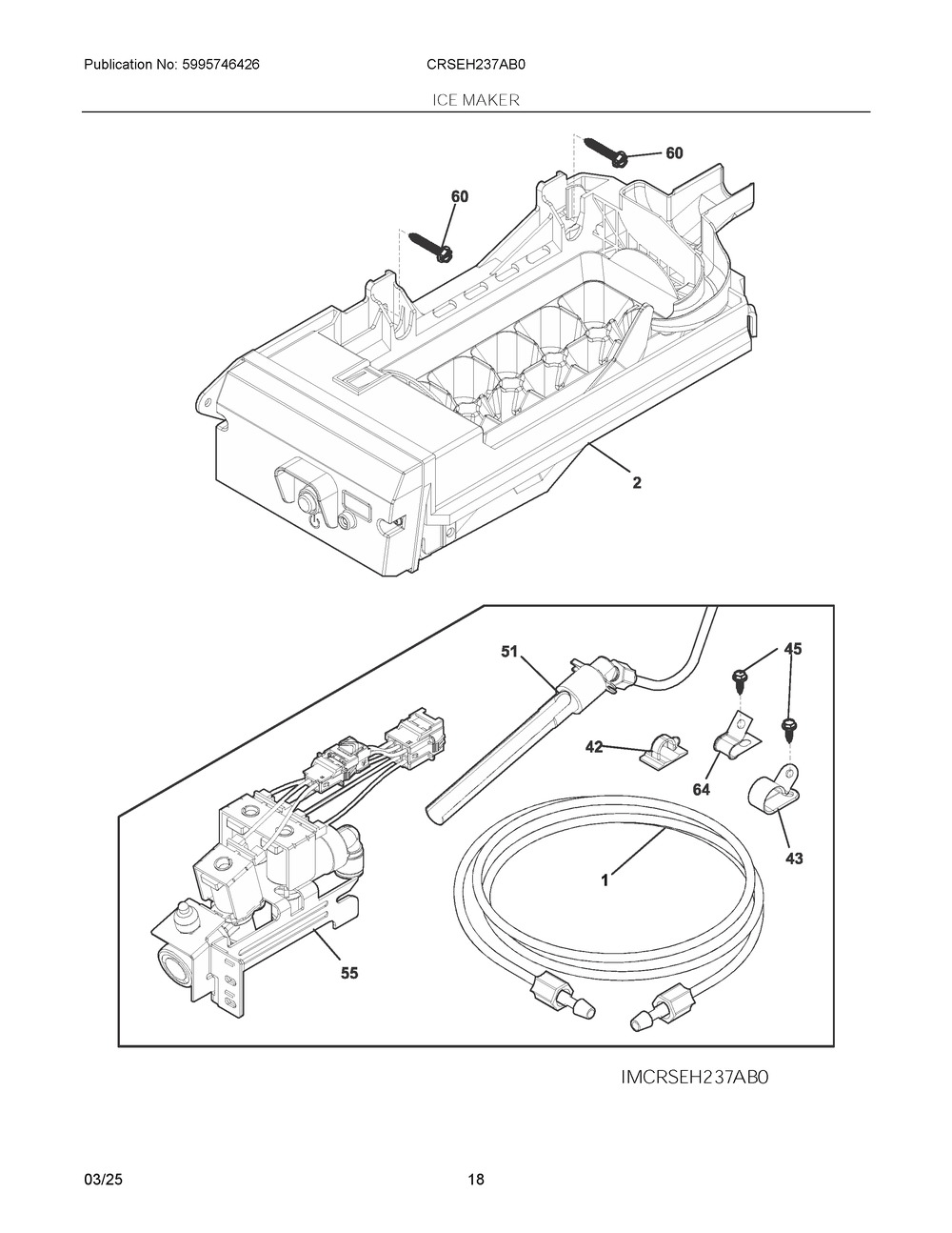 Ice Maker Diagram and Parts List for CRSEH237AB0  Frigidaire Refrigerator