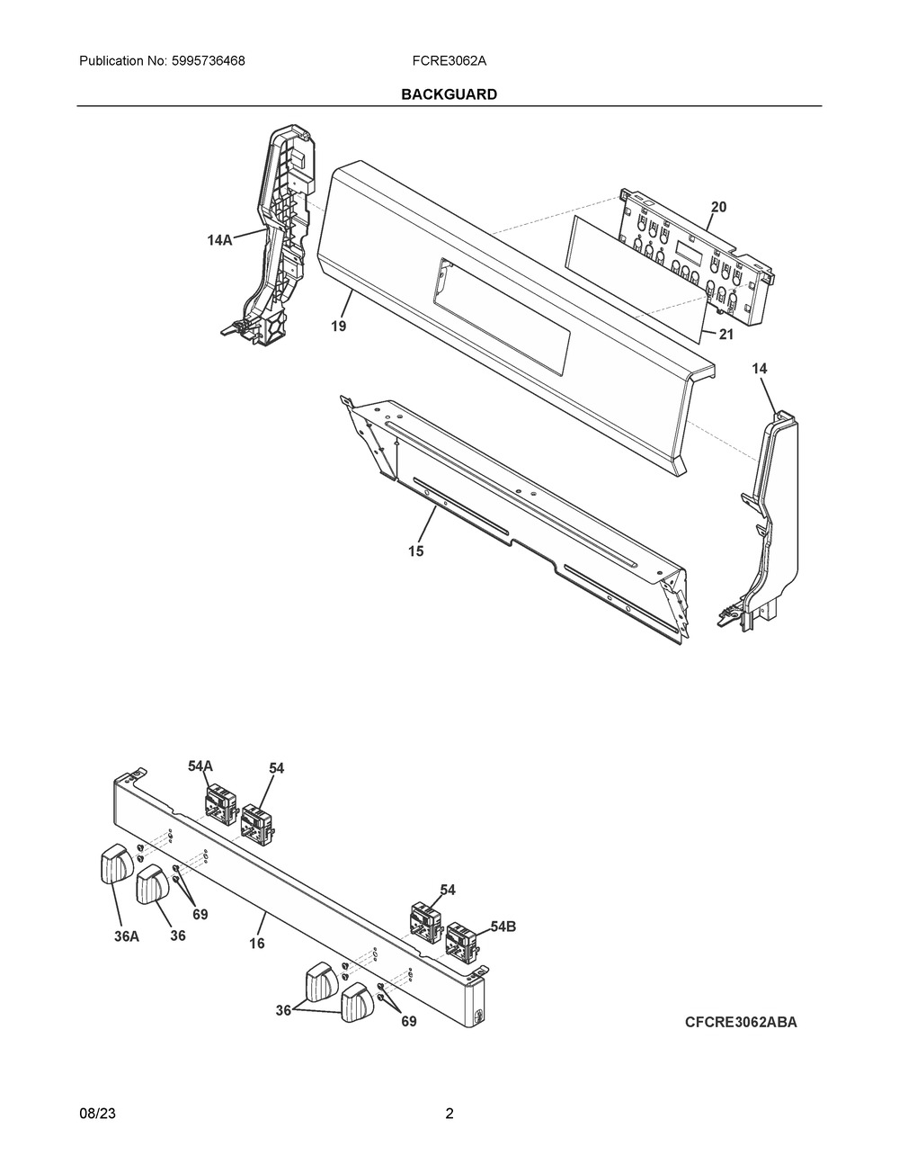 Backguard Diagram and Parts List for FCRE3062ABA  Frigidaire Range