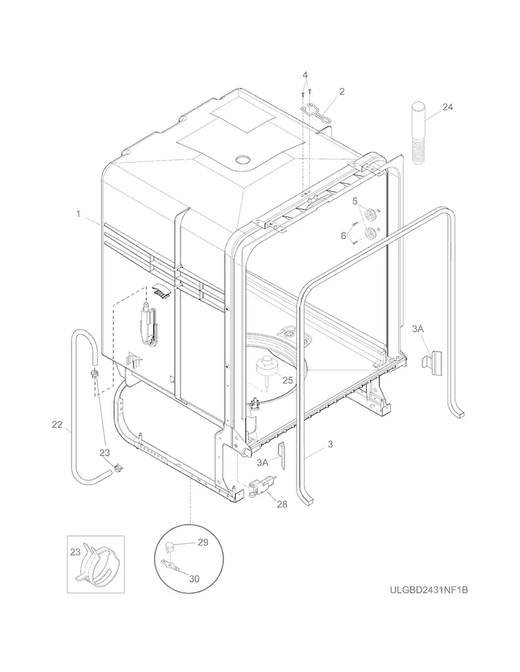 Tub Diagram and Parts List for FGBD2438PW4A  Frigidaire Dishwasher