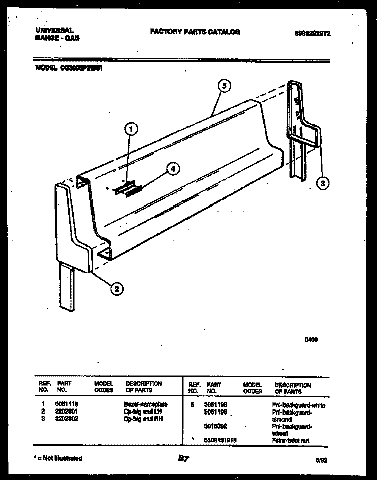BACKGUARD Diagram and Parts List for CG300SP2W1  Frigidaire Range