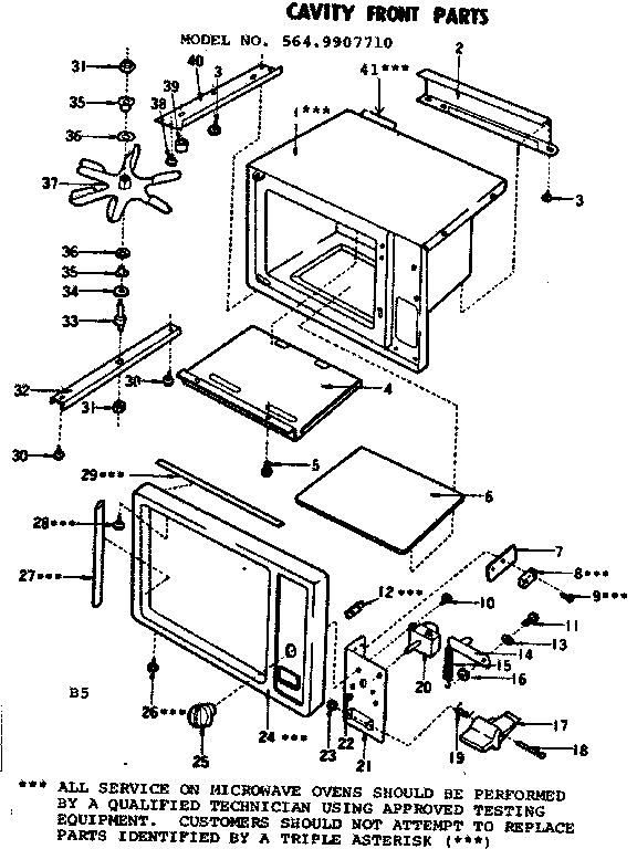 Cavity Front Parts Diagram and Parts List for 5649907710  Kenmore Microwave