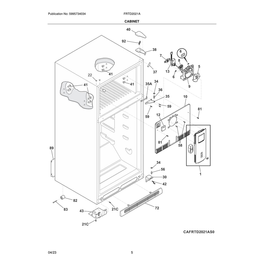Cabinet Diagram and Parts List for FRTD2021AW0  Frigidaire Refrigerator
