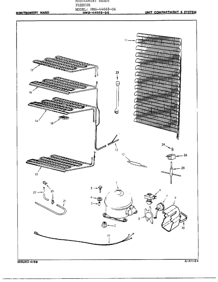 Unit Compartment And System Diagram and Parts List for 44668-OA  Frigidaire Freezer