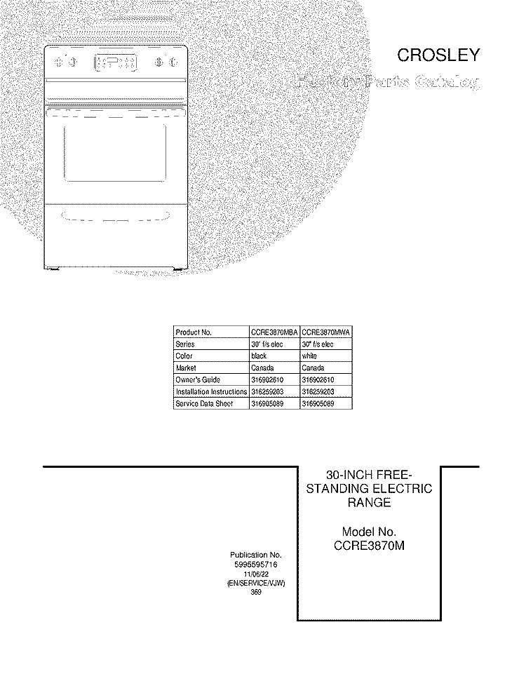 COVER Diagram and Parts List for CCRE3870MBA  Crosley Range