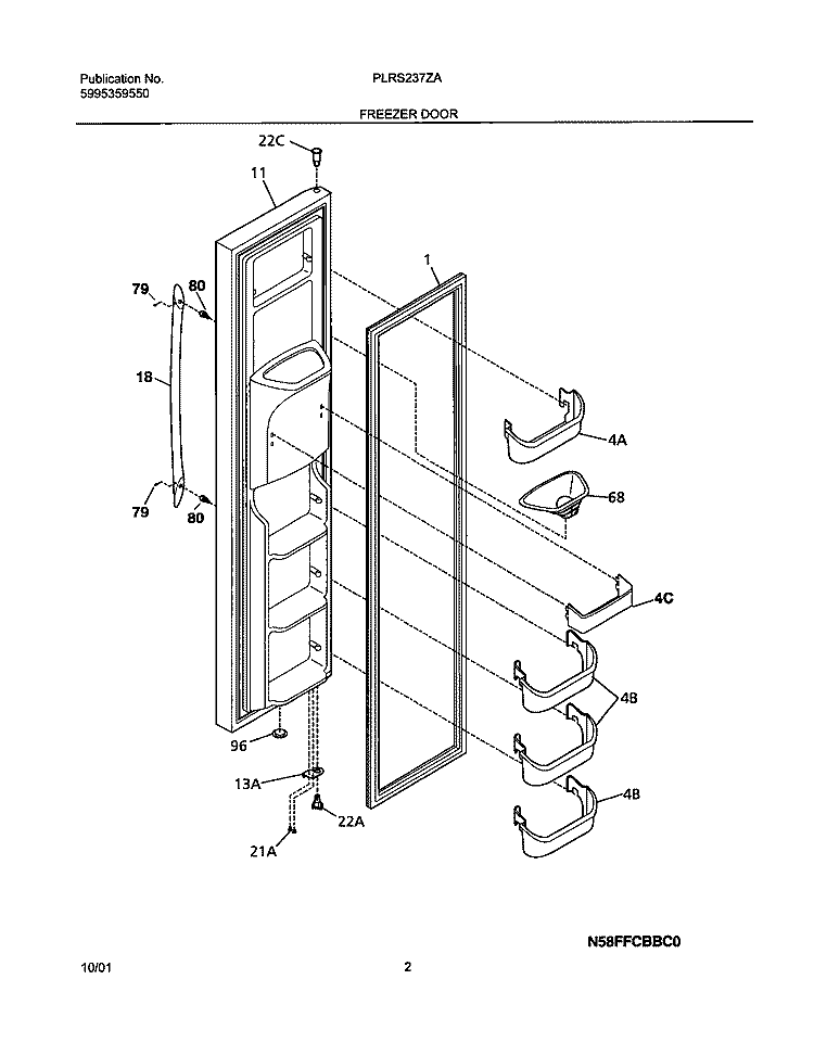 FREEZER DOOR Diagram and Parts List for PLRS237ZAB1  Frigidaire Refrigerator