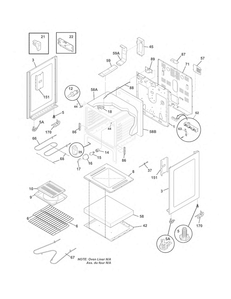 Body Diagram and Parts List for LFEF3017LMD  Frigidaire Range