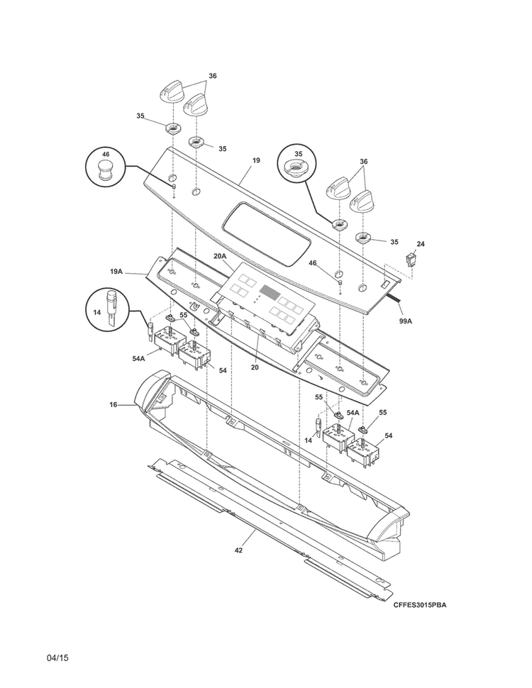 Backguard Diagram and Parts List for FFES3015PWC  Frigidaire Range