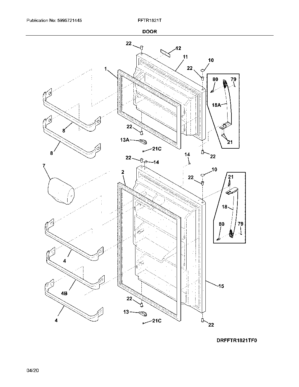 Doors Diagram and Parts List for FFTR1821TW8  Frigidaire Refrigerator