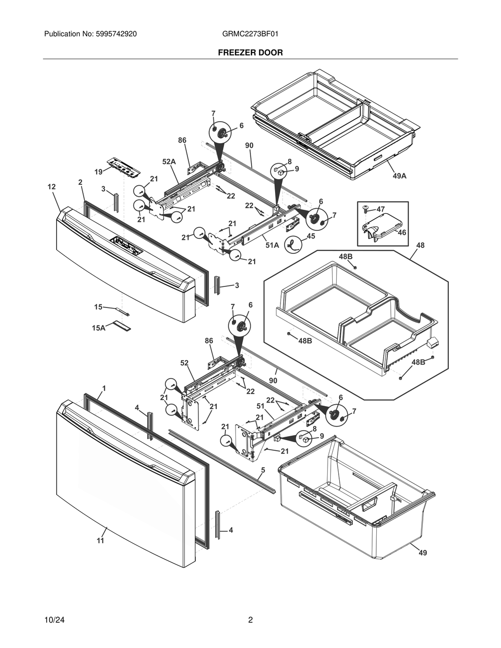 Freezer Door Diagram and Parts List for GRMC2273BF01  Frigidaire Refrigerator