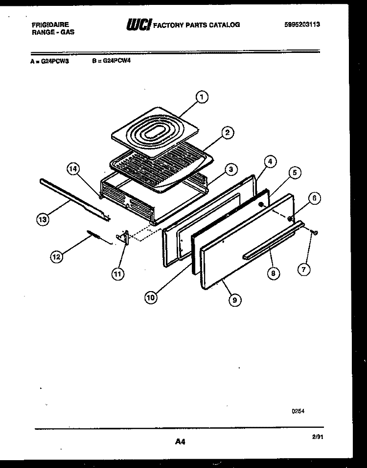 BROILER DRAWER PARTS Diagram and Parts List for G24PCW3  Frigidaire Range