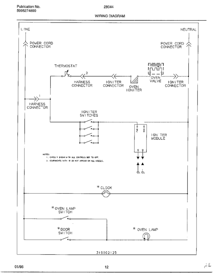 Wiring Diagram Diagram and Parts List for 280440C  Frigidaire Range
