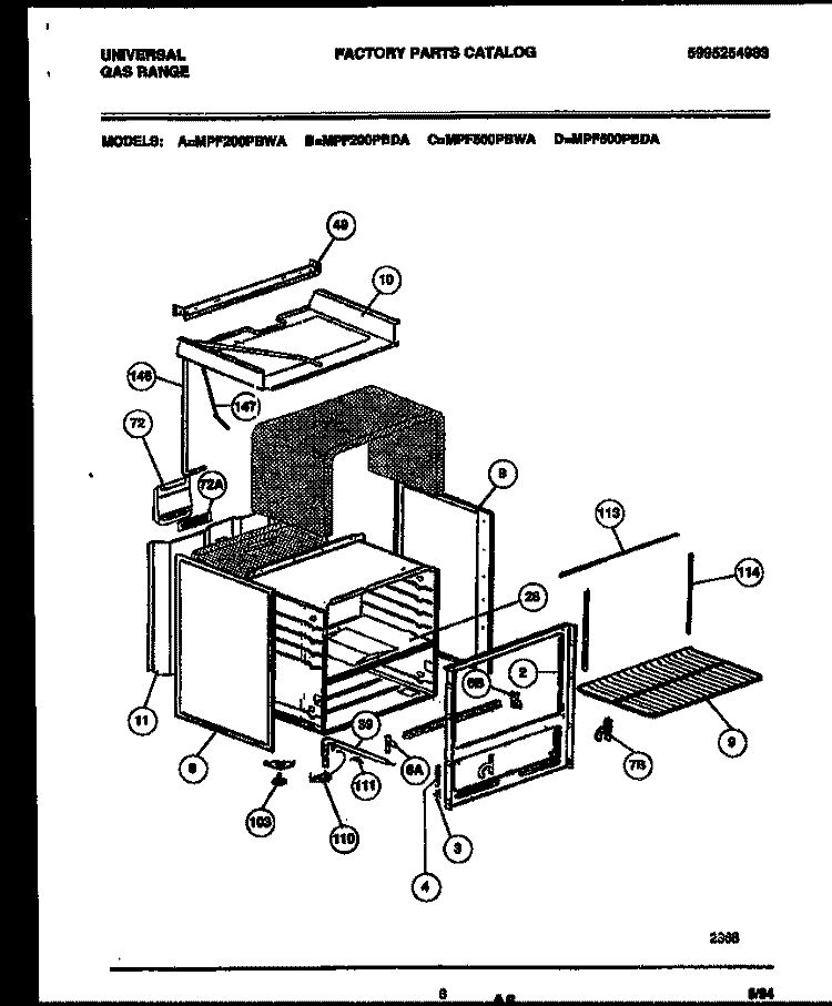 BODY PARTS Diagram and Parts List for MPF500PBDA  Frigidaire Range
