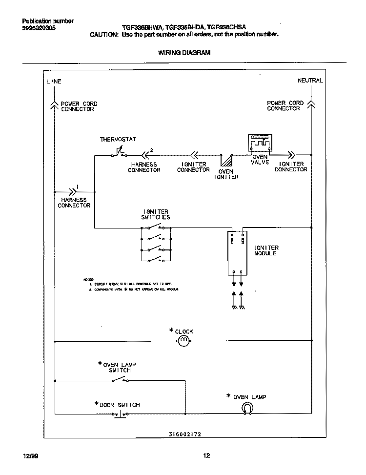 WIRING DIAGRAM Diagram and Parts List for TGF336CHSA  Tappan Range