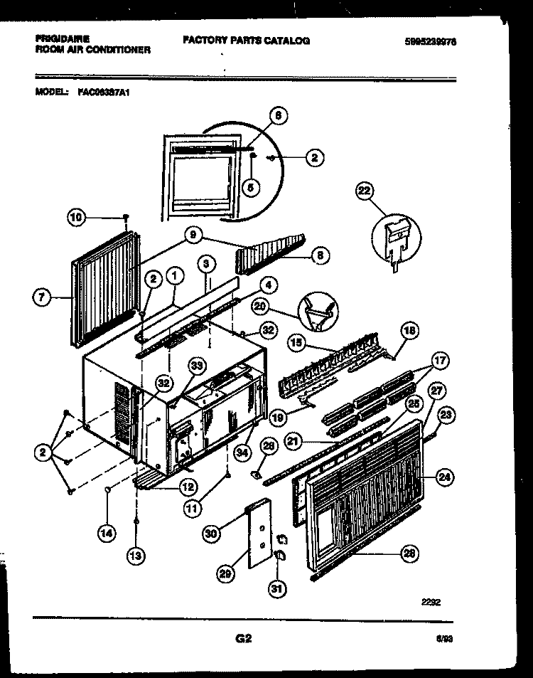 CABINET PARTS Diagram and Parts List for FAC063S7A1  Frigidaire Air Conditioner