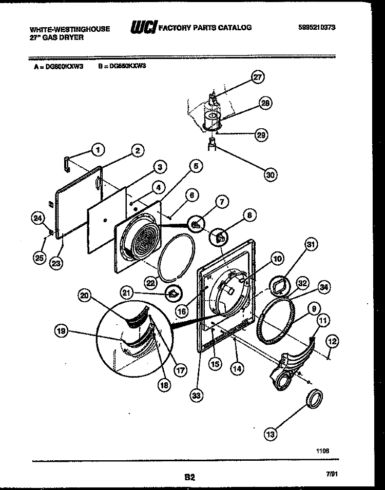 DOOR PARTS Diagram and Parts List for DG650KXW3  Frigidaire Dryer