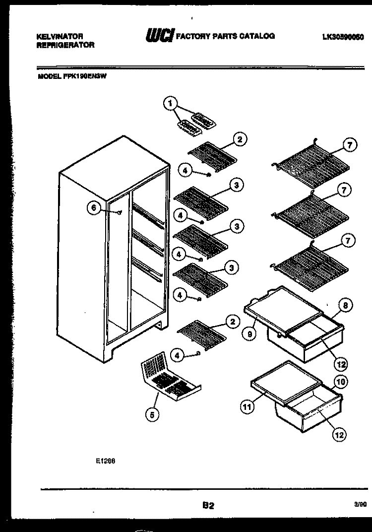 SHELVES AND SUPPORTS Diagram and Parts List for FPK190EN3W  Kelvinator Refrigerator