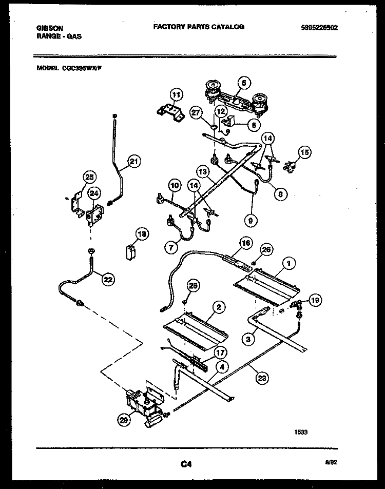 BURNER PARTS Diagram and Parts List for CGC3S5WXF  Gibson Range