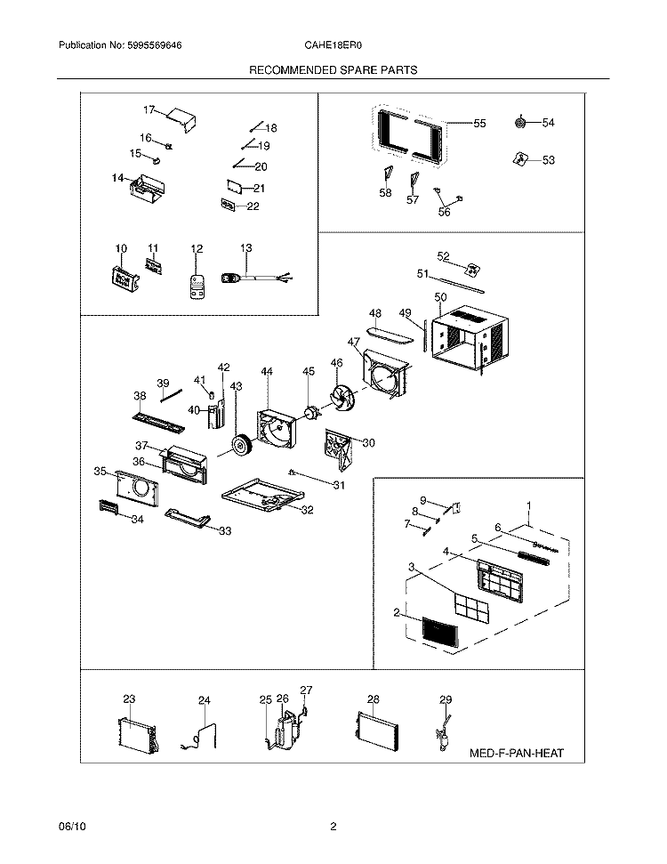 RECOMMENDED SPARE PARTS Diagram and Parts List for CAHE18ER0  Crosley Air Conditioner