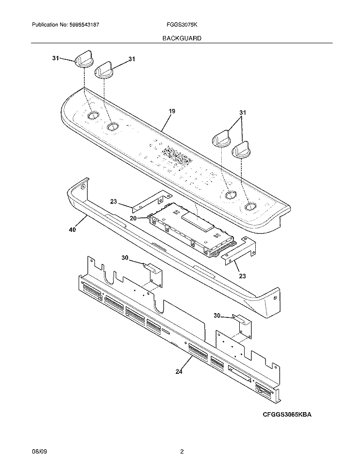 BACKGUARD Diagram and Parts List for FGGS3075KBA  Frigidaire Range