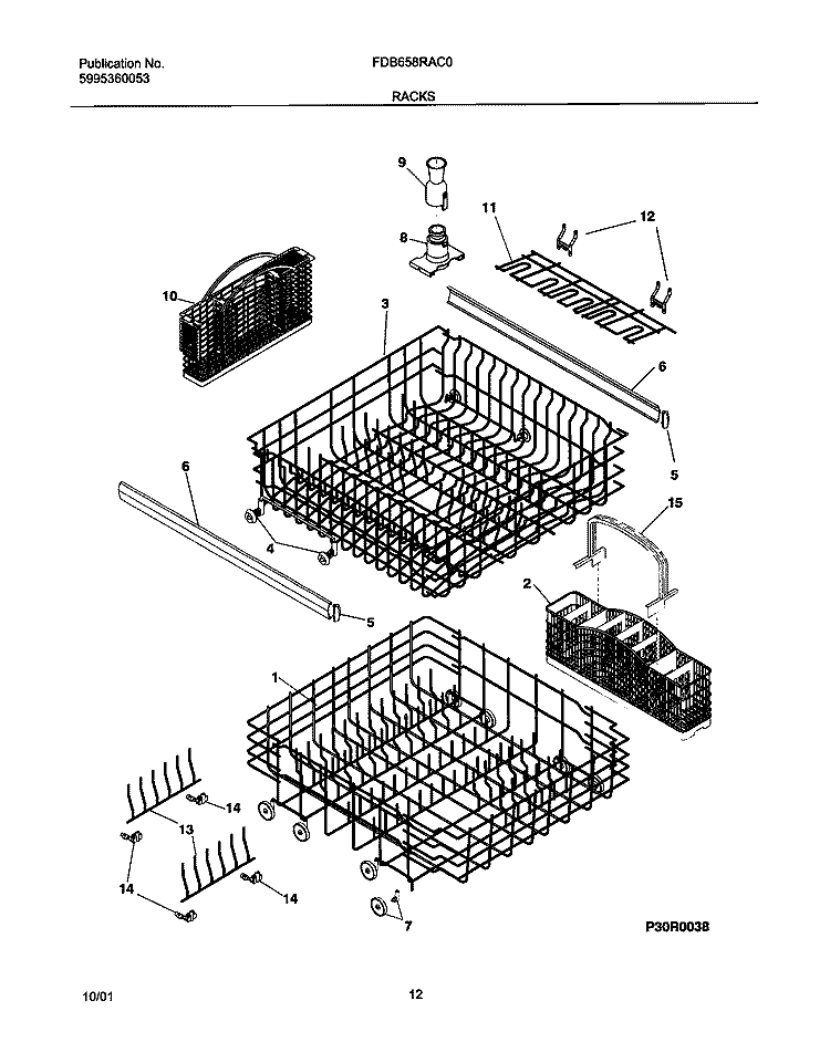 RACKS Diagram and Parts List for FDB658RAC0  Frigidaire Dishwasher