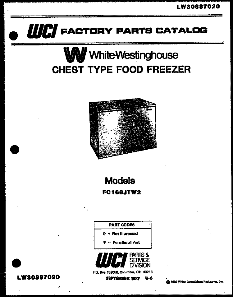 COVER Diagram and Parts List for FC168JTW2  Frigidaire Freezer