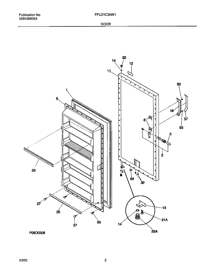 DOOR Diagram and Parts List for FFU21C3AW1  Frigidaire Freezer