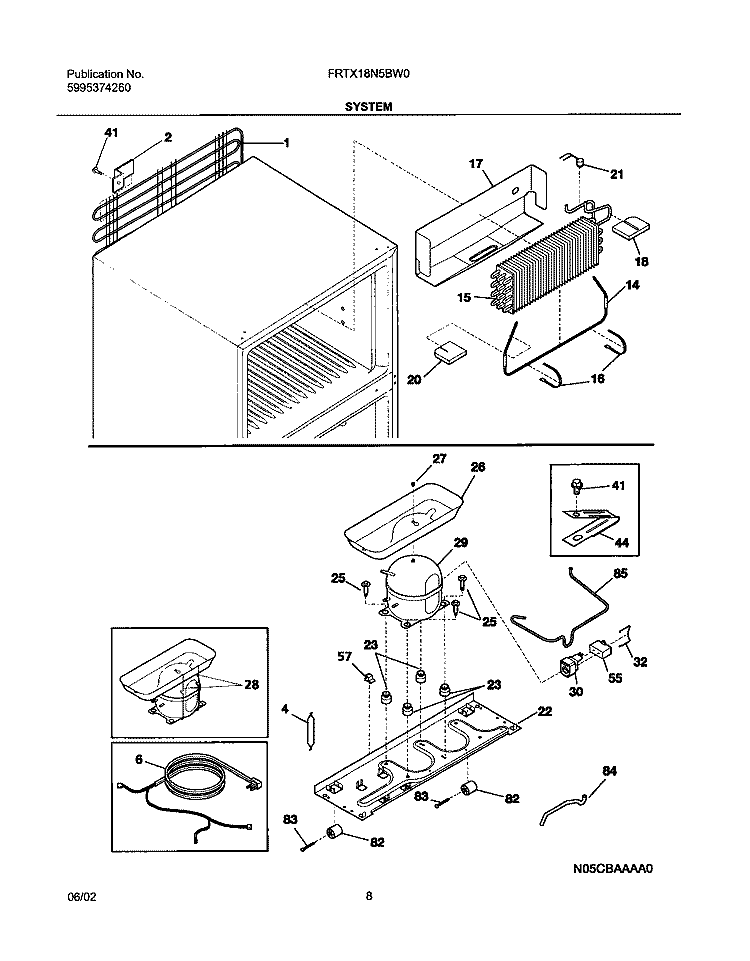 SYSTEM Diagram and Parts List for FRTX18N5BW0  Frigidaire Refrigerator