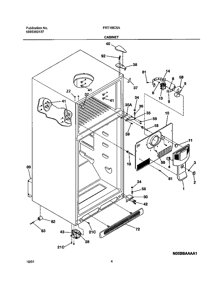 CABINET Diagram and Parts List for FRT18IC5AT4  Frigidaire Refrigerator