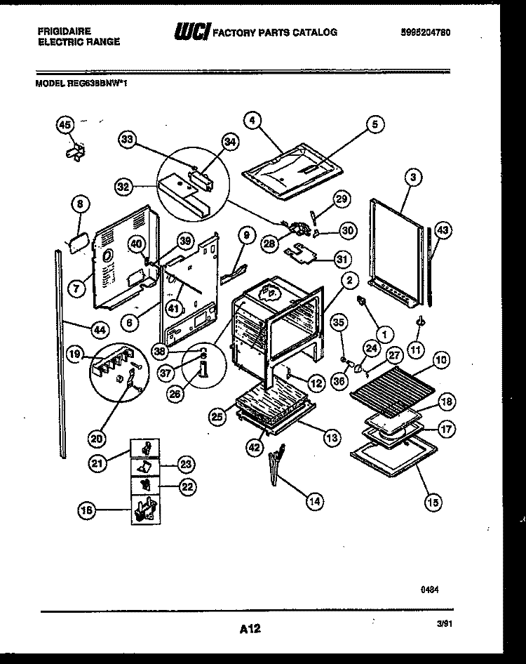 LOWER BODY PARTS Diagram and Parts List for REG638BNL1  Frigidaire Range