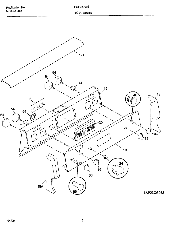 BACKGUARD Diagram and Parts List for FEFB67BHDA  Frigidaire Range
