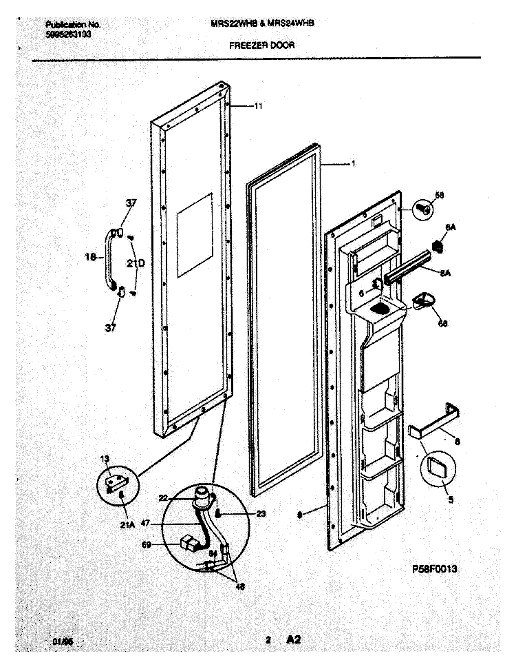 FREEZER DOOR Diagram and Parts List for MRS22WHBD1  Frigidaire Refrigerator