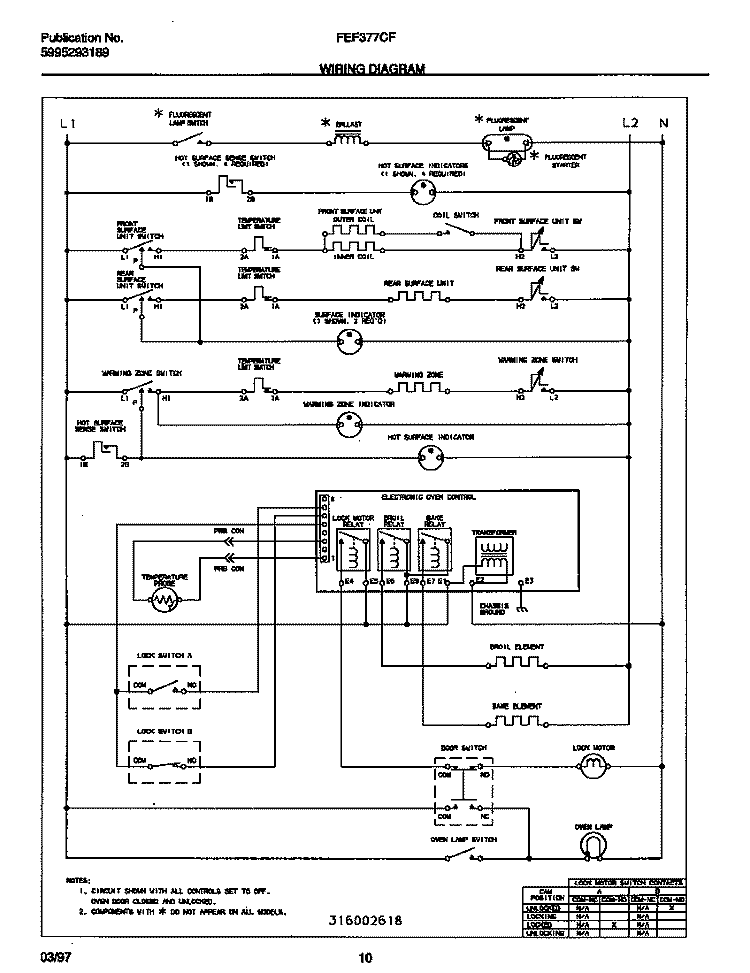 WIRING DIAGRAM Diagram and Parts List for FEF377CFBA  Frigidaire Range