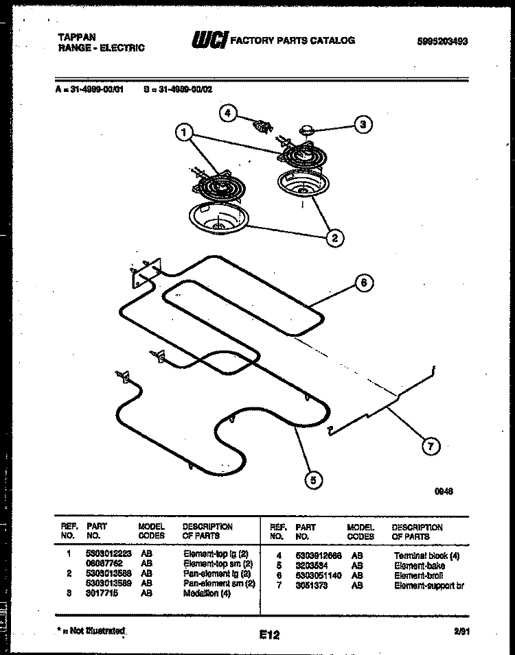 BROILER PARTS Diagram and Parts List for 31-4989-00-02  Tappan Range